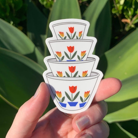 Vintage Fire King ”Ivory" Tulip Milk Glass Mixing Bowls Sticker/Magnet
