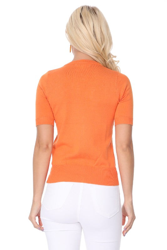 Half Short Sleeve Pullover Knit Sweater Crewneck