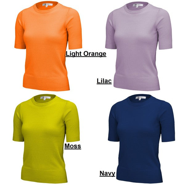 Half Short Sleeve Pullover Knit Sweater Crewneck