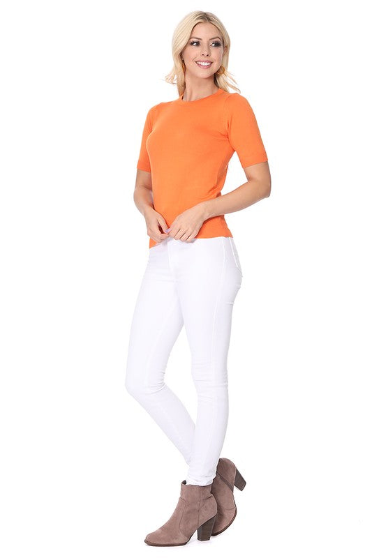 Half Short Sleeve Pullover Knit Sweater Crewneck