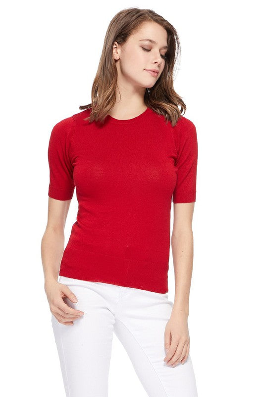 Half Short Sleeve Pullover Knit Sweater Crewneck