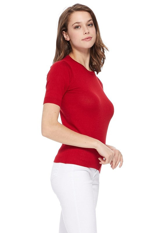 Half Short Sleeve Pullover Knit Sweater Crewneck