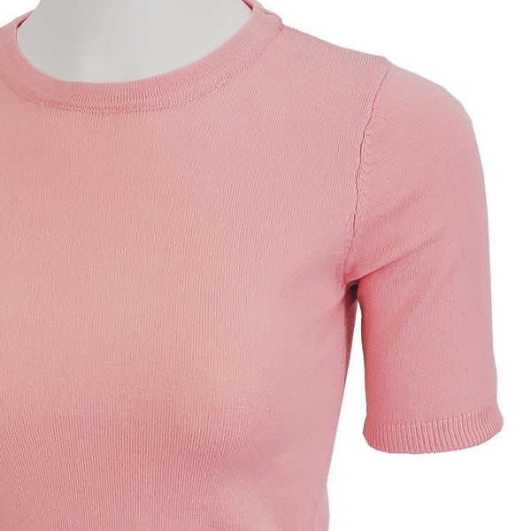 Half Short Sleeve Pullover Knit Sweater Crewneck