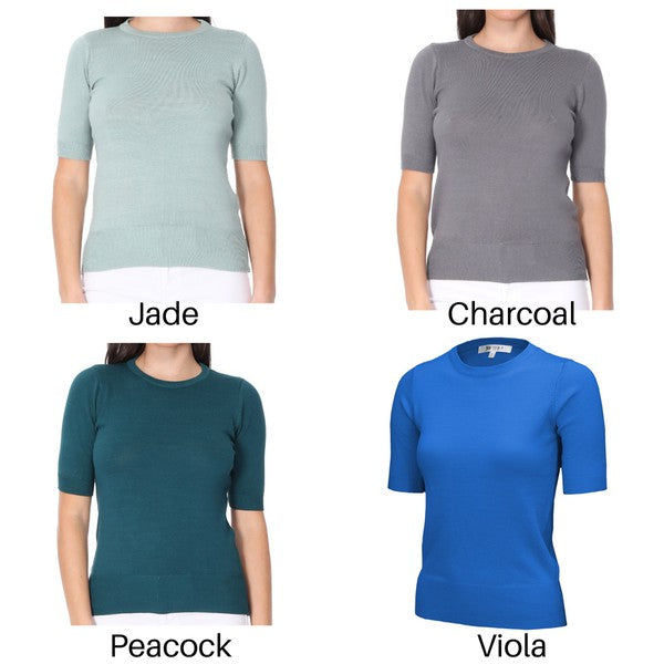 Half Short Sleeve Pullover Knit Sweater Crewneck