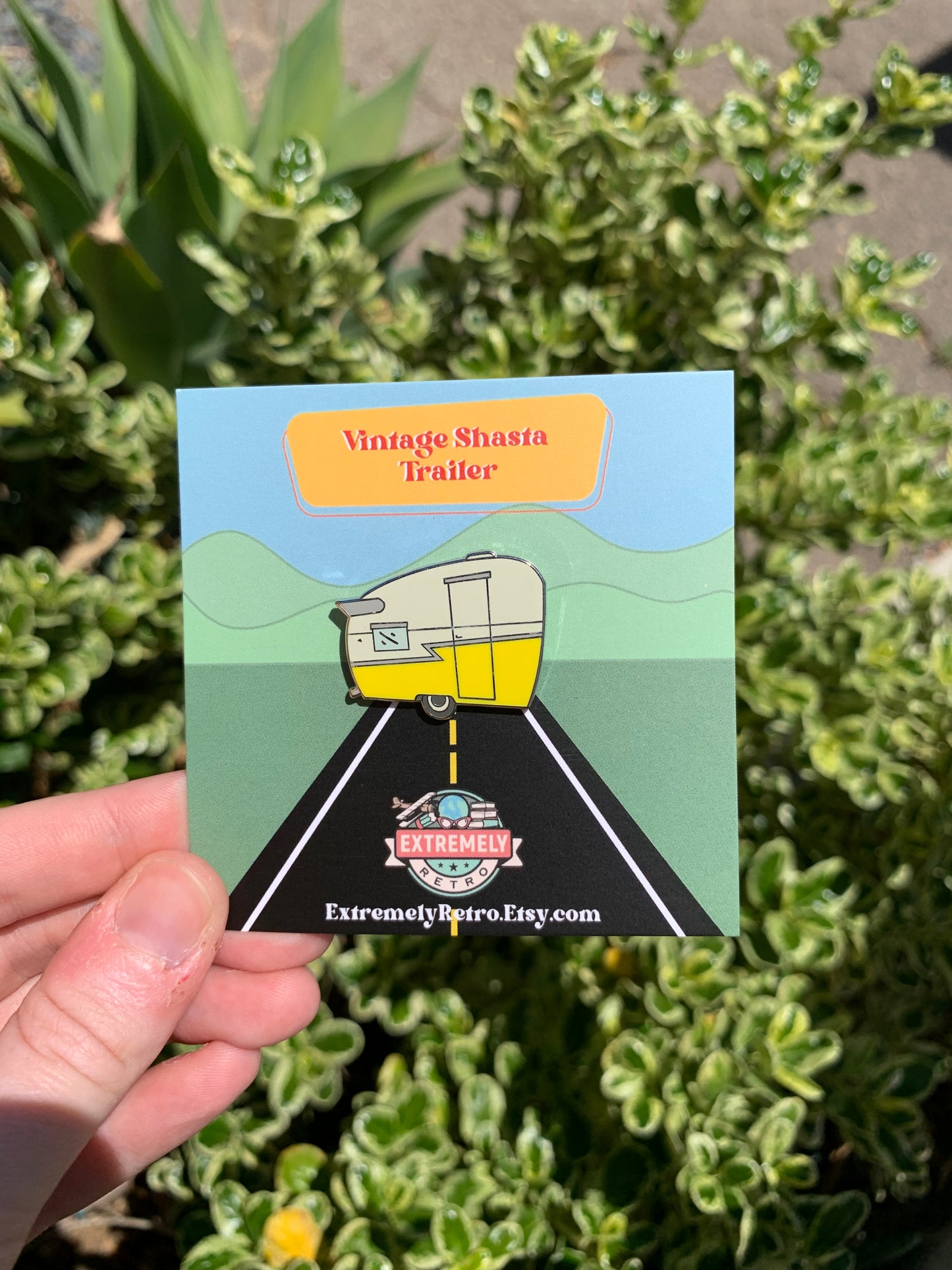 Vintage Shasta Travel Trailer Lapel Pin - Sunshine Yellow