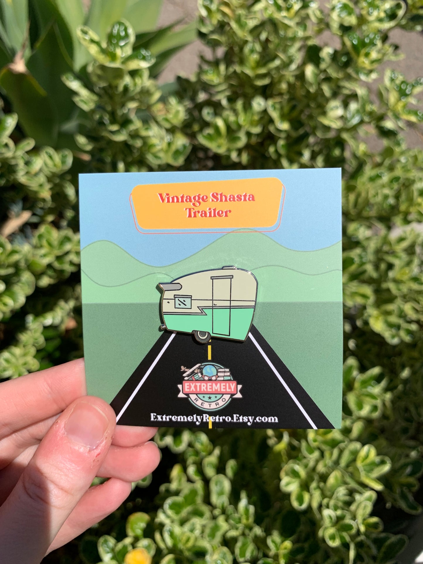 Vintage Shasta Travel Trailer Lapel Pin - Light Mint Green