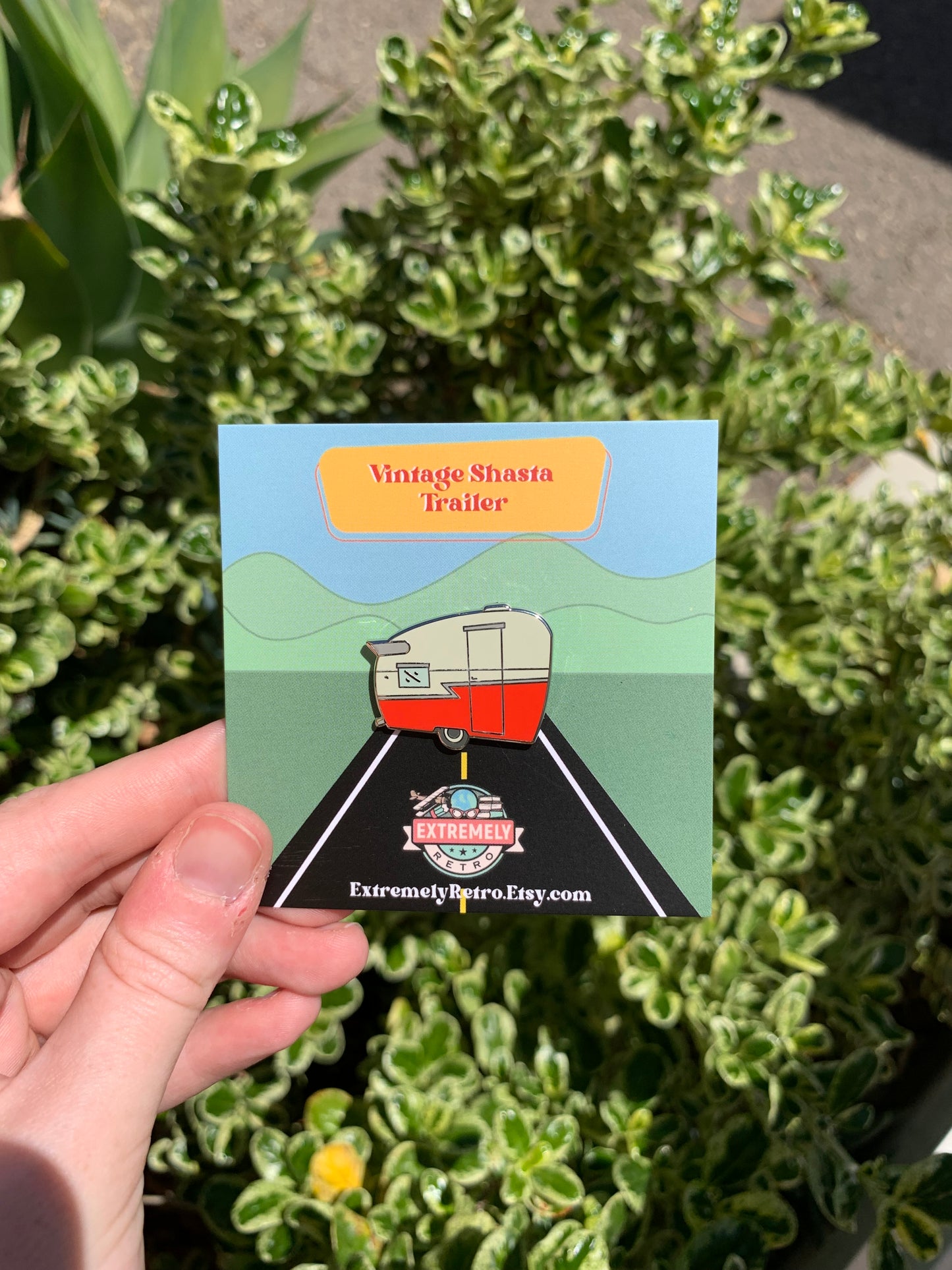 Vintage Shasta Travel Trailer Lapel Pin - Cherry Red