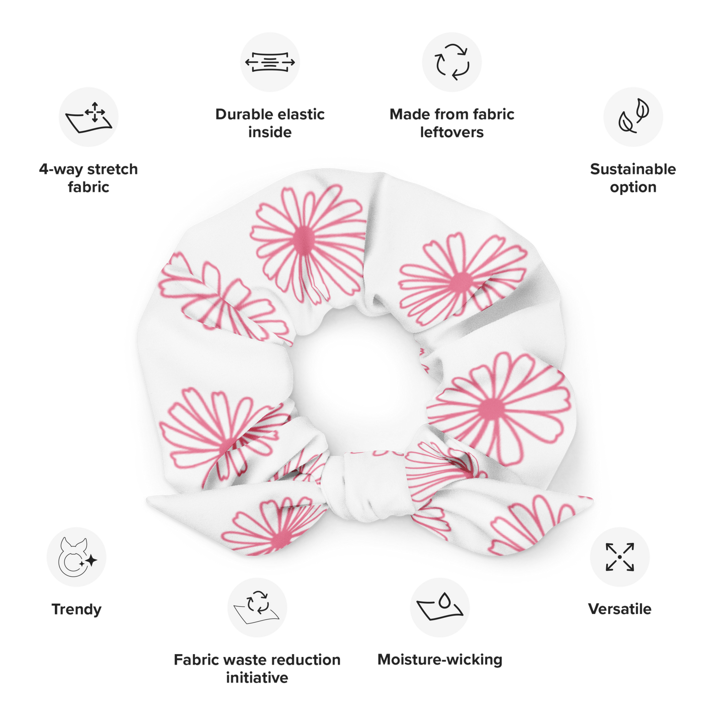 Vintage Pyrex Pink Daisy Hair Scrunchie