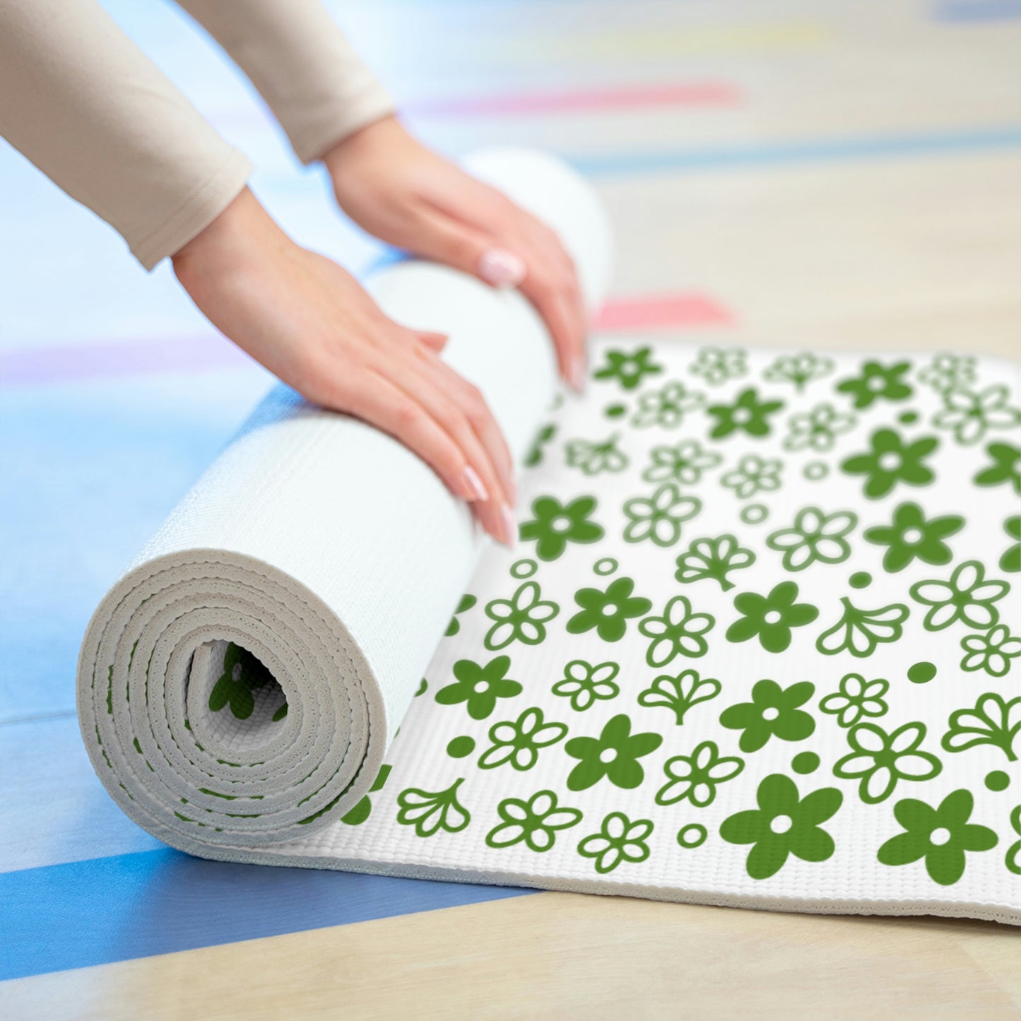 Vintage Pyrex Green Crazy Daisy Foam Yoga Mat