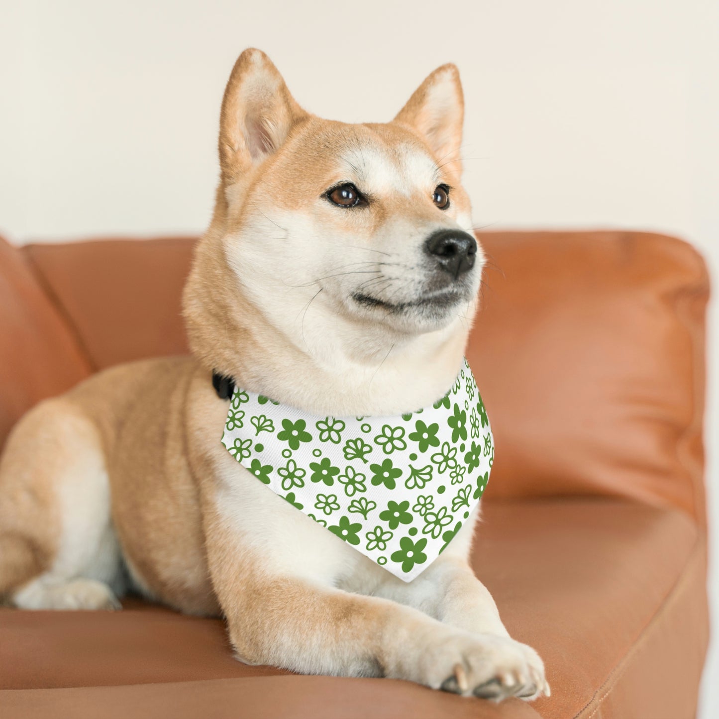 Vintage Pyrex Green Crazy Daisy Pet Bandana Collar