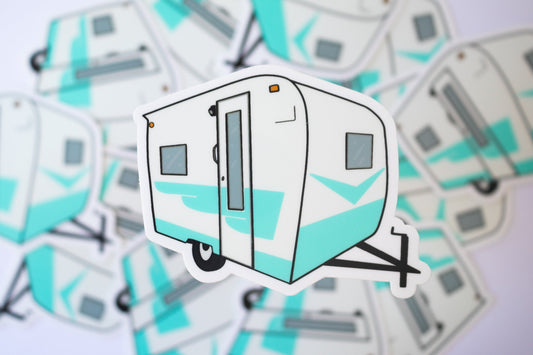 1960's Cardinal Travel Trailer Sticker/Magnet - Turquoise Blue