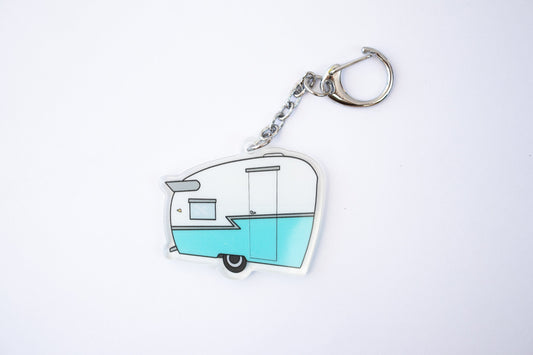 Vintage Trailer Keychain - 1960's Turquoise Blue Shasta Acrylic Charm