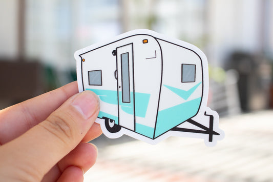 1960's Cardinal Travel Trailer Sticker/Magnet - Turquoise Blue