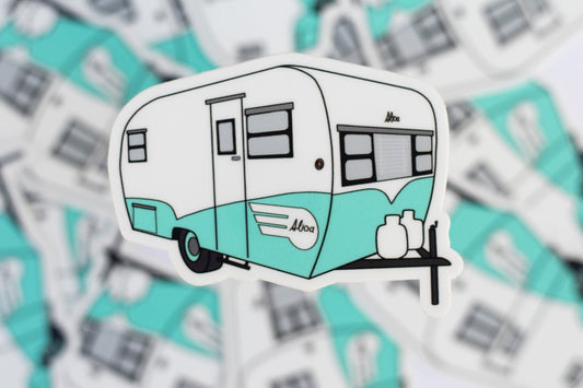 1960's Aljoa Travel Trailer Sticker - Turquoise Blue