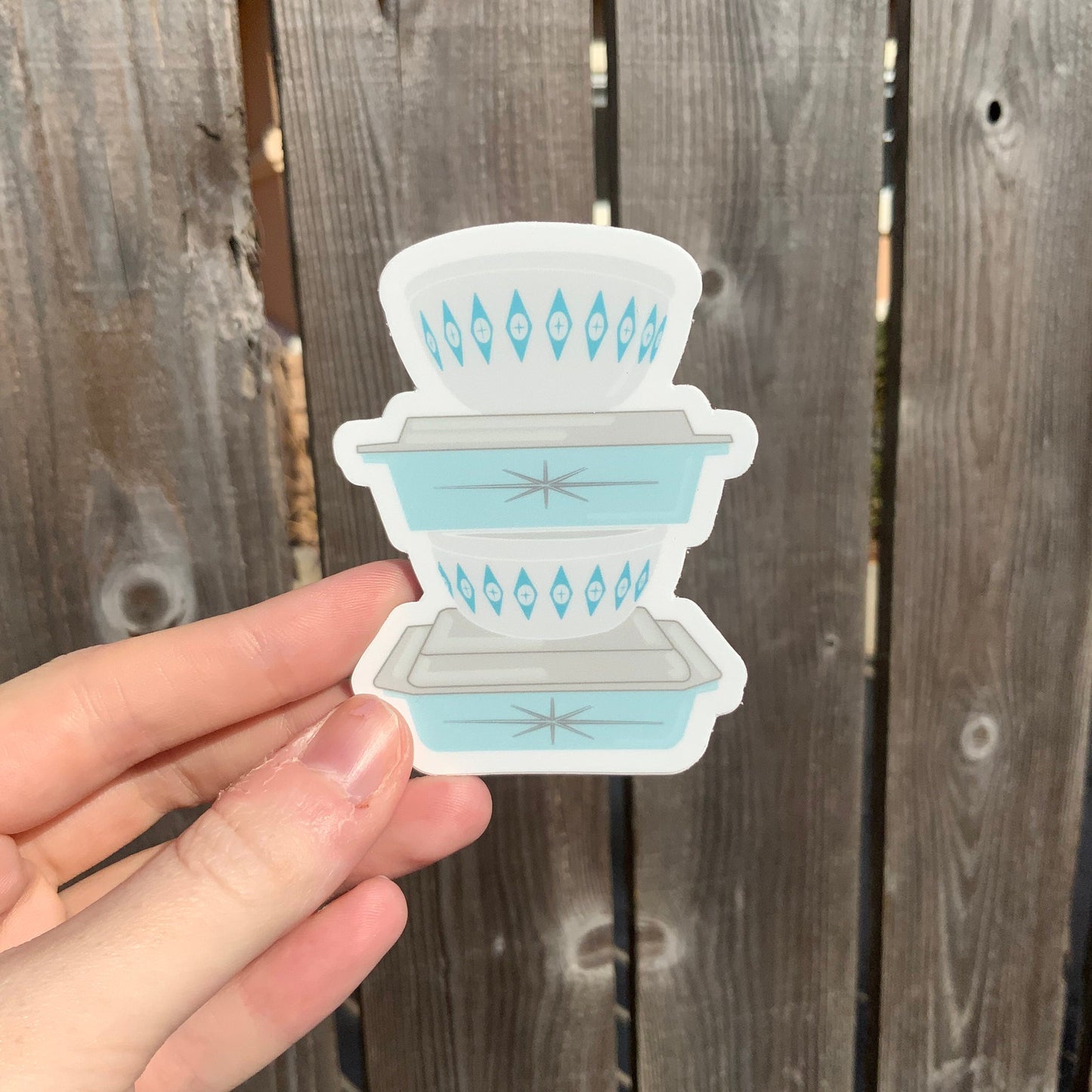 Vintage Pyrex Dishes Sticker / Magnet - Light Blue Atomic Pattern