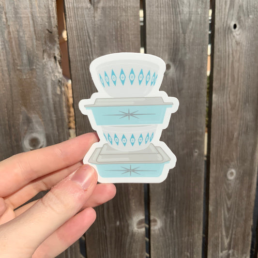 Vintage Pyrex Dishes Sticker / Magnet - Light Blue Atomic Pattern