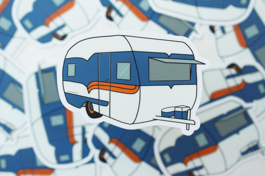 1958 Deville Canned Ham Travel Trailer Sticker - Navy/Orange