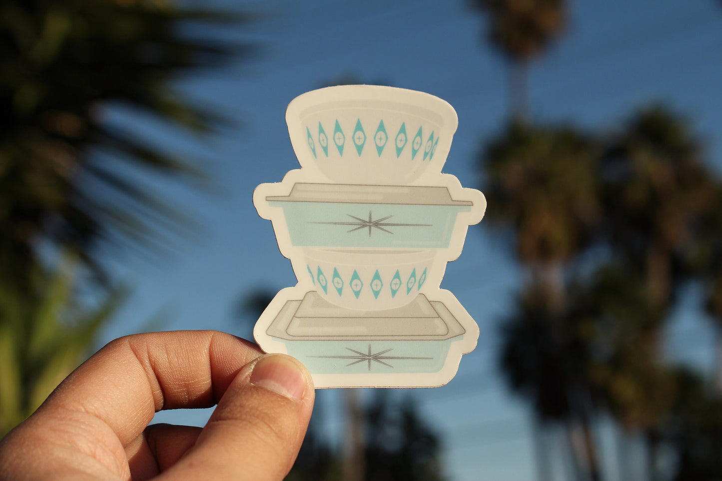 Vintage Pyrex Dishes Sticker / Magnet - Light Blue Atomic Pattern