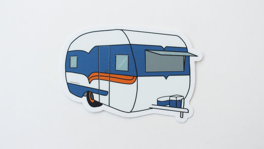 1958 Deville Canned Ham Travel Trailer Sticker - Navy/Orange