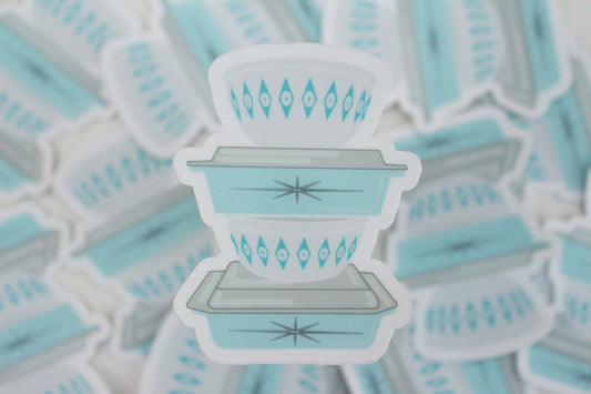 Vintage Pyrex Dishes Sticker / Magnet - Light Blue Atomic Pattern