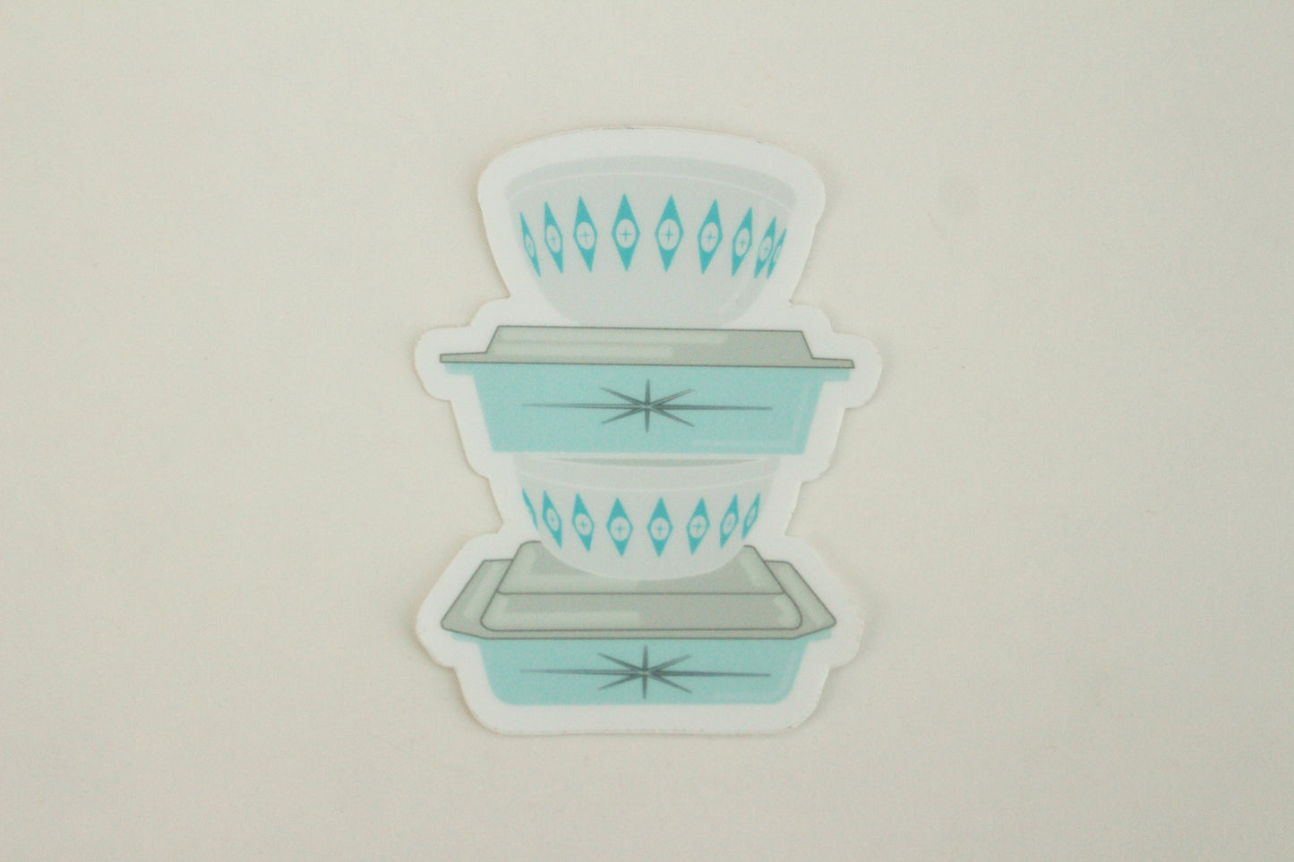 Vintage Pyrex Dishes Sticker / Magnet - Light Blue Atomic Pattern