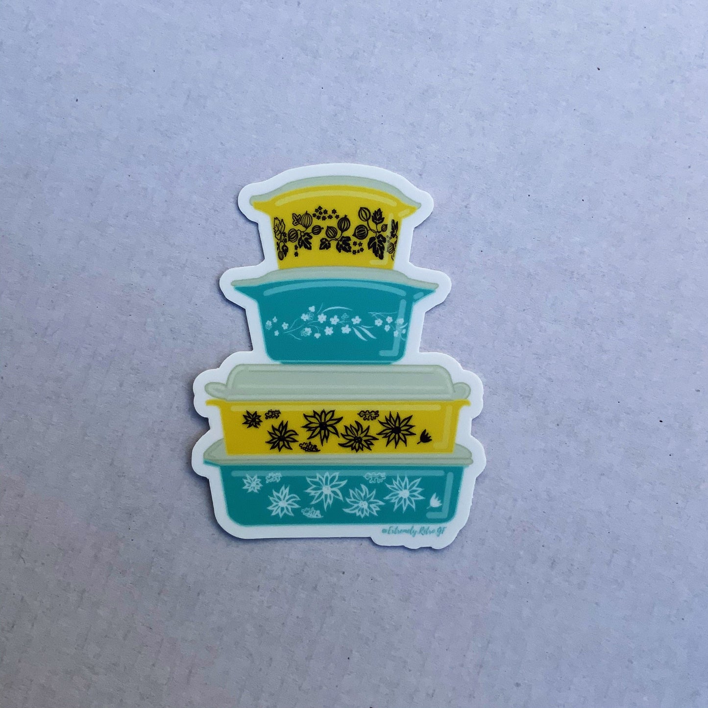 Vintage Pyrex Dishes Sticker - Turquoise Blue and Sunshine Yellow