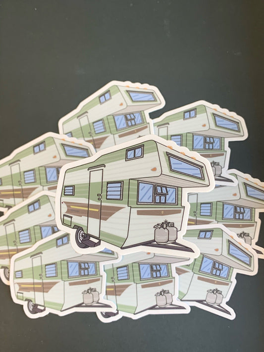 1961 Aljo Skyliner Cabover Vintage Trailer Sticker in Green and White