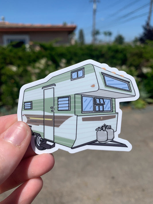1961 Aljo Skyliner Cabover Vintage Trailer Sticker in Green and White