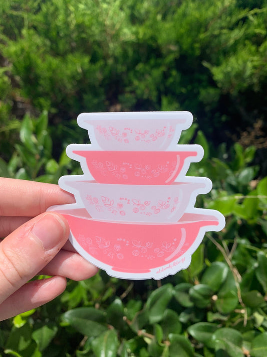 Vintage Pyrex Cinderella Bowls Sticker / Magnet - Pink Gooseberry Pattern
