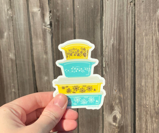 Vintage Pyrex Dishes Sticker - Turquoise Blue and Sunshine Yellow