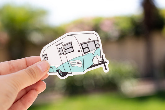1960's Aljoa Travel Trailer Sticker - Turquoise Blue