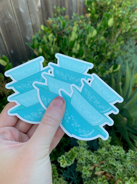 Vintage Pyrex Bowls Sticker - Gooseberry Blue Pattern