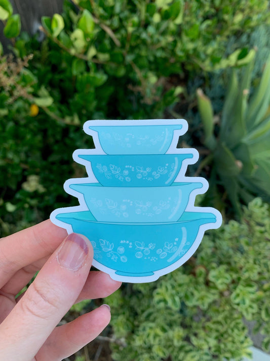 Vintage Pyrex Bowls Sticker - Gooseberry Blue Pattern