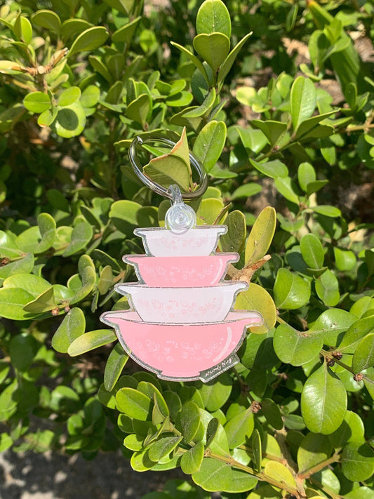 Vintage Pyrex Cinderella Bowls Keychain - Gooseberry Pink Pattern