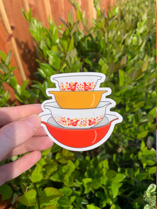 Vintage Pyrex Bowls Sticker/Magnet - Red/Orange Friendship Pattern