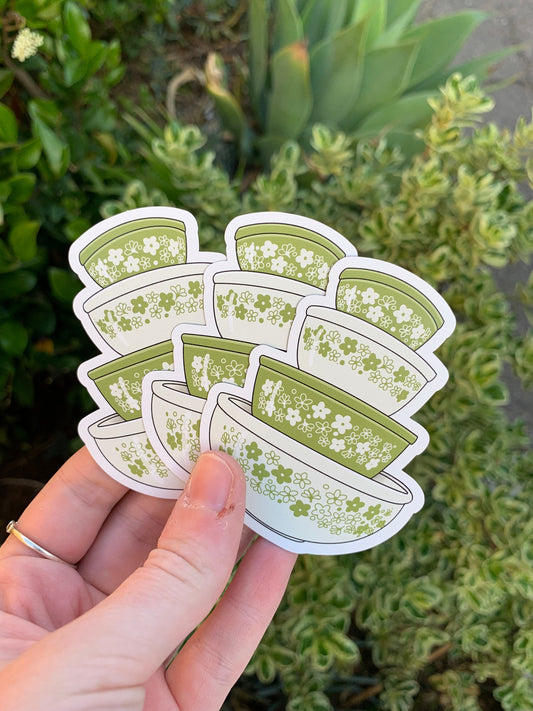 Vintage Green Crazy Daisy Pyrex Mixing Bowls Sticker / Magnet