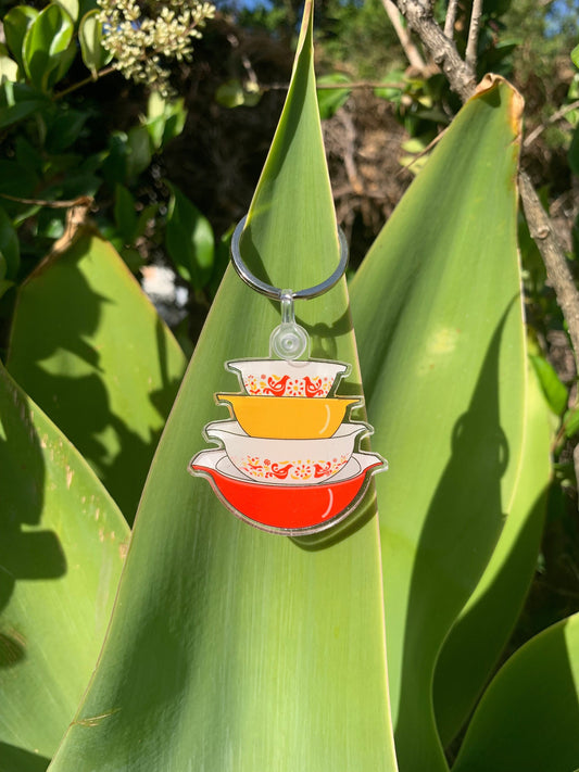 Vintage Friendship Pattern Pyrex Red and Orange Keychain