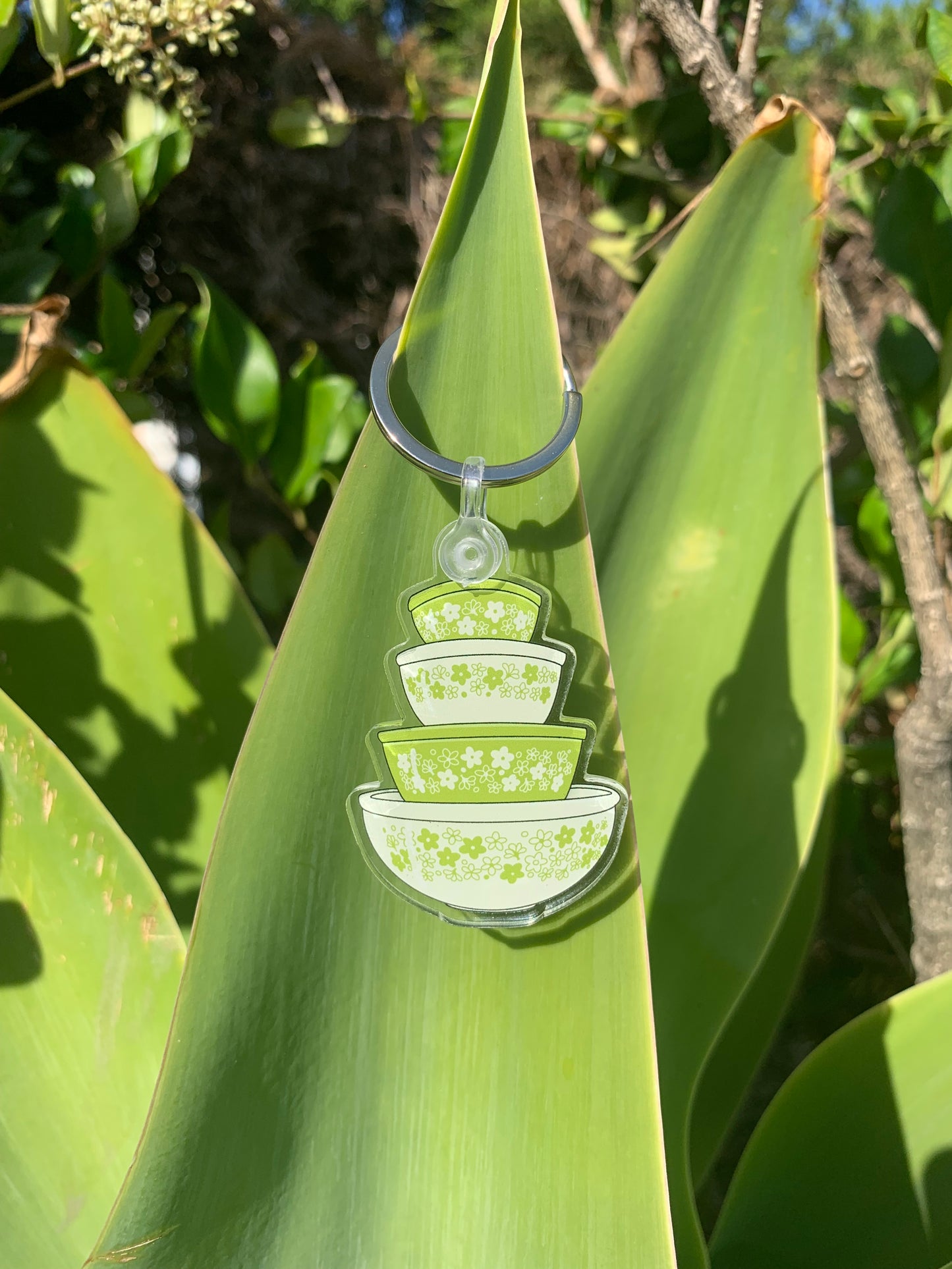 Vintage Green Pyrex Mixing Bowls Crazy Daisy Keychain