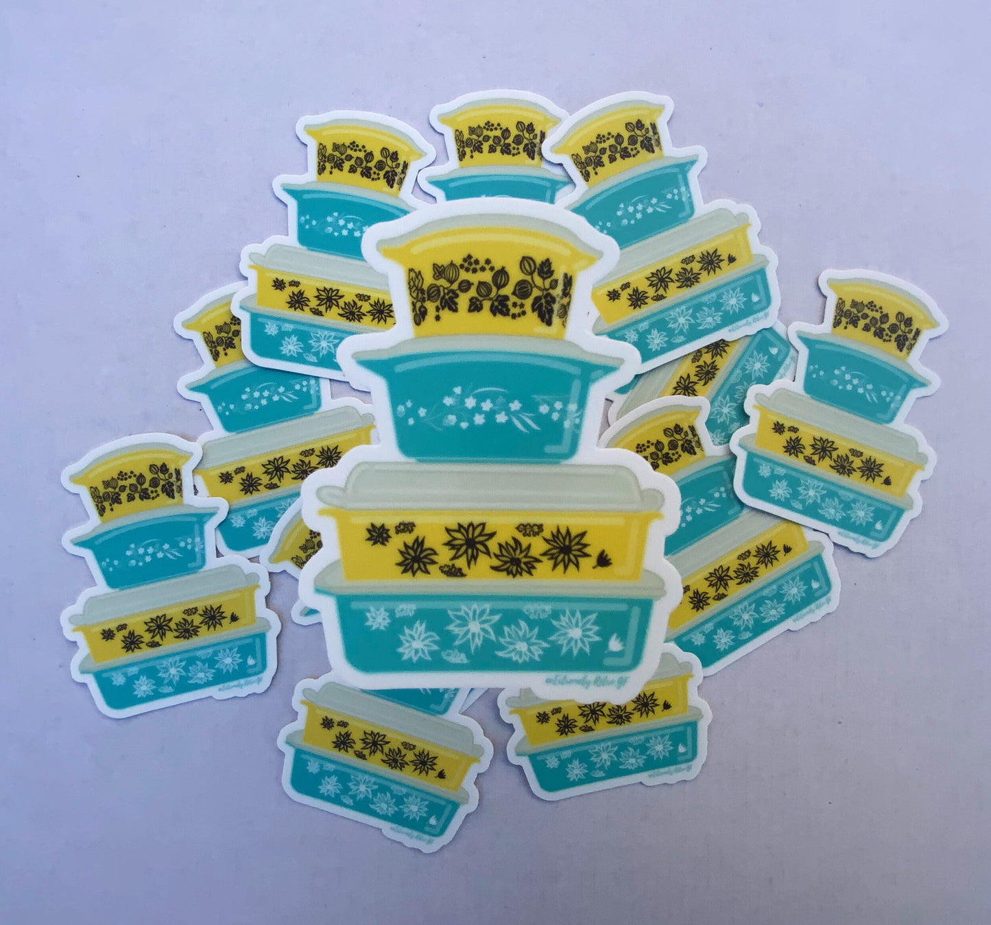 Vintage Pyrex Dishes Sticker - Turquoise Blue and Sunshine Yellow