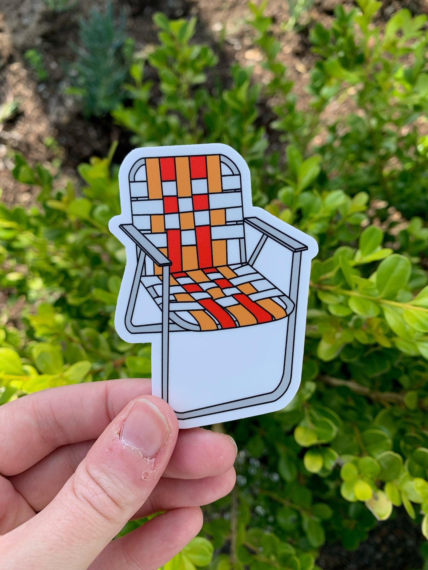 Vintage Aluminum Lawn Chair Sticker - Classic Orange and Cherry Red