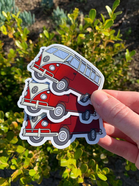 Vintage VW Bus Sticker/Magnet - Red