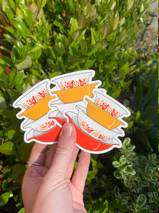 Vintage Pyrex Bowls Sticker/Magnet - Red/Orange Friendship Pattern